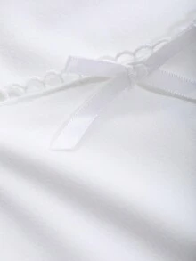 DAZY Áo thun nữ trơn màu cổ tròn tay dài có nơ trang trí đơn giản thường ngày - trắng - Xem 8