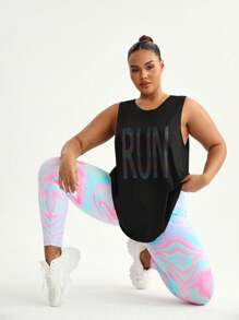 SHEIN Sports 女士字母印花无袖上衣和紧身裤套装 - 彩色 - 查看 2