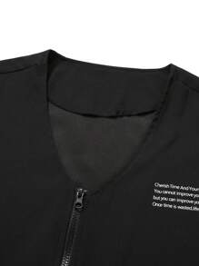 Manfinity Homme Men's Solid Color Sleeveless Front Zipper Pocket Letter Print Casual Vest - Black - View 4