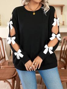 Celure Sudadera casual con cuello redondo y detalle de lazo para mujer talla grande