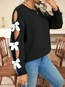Celure Sudadera casual con cuello redondo y detalle de lazo para mujer talla grande
