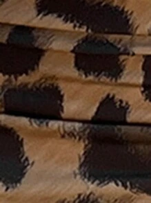 SHEIN Clasi Plus Size Women's Low Waist Ruched Leopard Print Mini Skirt - Khaki - View 4