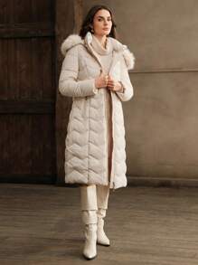 Anewsta Eleganter Damen Lang Daunenjacke mit Fellkragen für Herbst & Winter