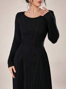 Modelyn Đầm Maxi dài tay cổ tròn thanh lịch màu trơn cho nữ trang phục nữ - màu đen - Xem 1