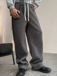 Manfinity Hypemode Pantalones grises de cintura elástica con forro de borreguillo para hombre
