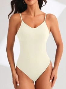 Easithlete 女性時尚無縫瑜伽連身衣附胸墊 - 米色 - 查看 5