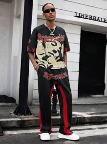 Manfinity Streetrush 2 pièces Ensemble de T-shirt décontracté ample et pantalon pour hommes, vêtements d'Halloween, vêtements pour hommes, deux pièces pour hommes, survêtement pour hommes
