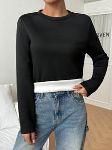 SHEIN EZwear Top casual de manga larga de cuello redondo de unicolor simple