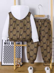 SHEIN Leap Crew 3pcs/Set Young Boys' Casual Cute School Style Graphic Print Stand Collar Sweatshirt, 
Cartoon Bear Animal Graphic Print Crew Neck Sweatshirt And Pants Knit Outfit, Suitable For Commuting, School, Casual, Travel, Sports, Fall/Winter - Brown - View 2