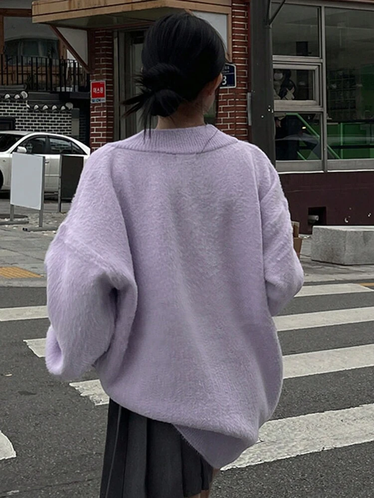 Women's V-Neck Loose Soft Purple Elegant Sweater,Fall Clothes