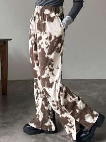 FRIFUL 女士扎染印花松紧腰阔腿宽松休闲裤