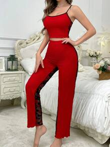 Seduluxe Bộ 2 chiếc/Bộ đồ ngủ ren xuyên thấu hở lưng màu tương phản và quần - Nhiều màu - Xem 5