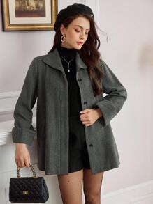 Vintamour Áo khoác len cổ lọ thanh lịch cổ điển dành cho nữ có túi, tay áo 3/4, quần áo mùa thu thường ngày & công sở dài tay cho nữ áo khoác dài cho nữ ngày lễ tạ ơn giáng sinh quần áo mùa đông cho nữ trang phục mùa thu cho nữ áo khoác mùa đông cho nữ áo thu cho nữ - Xám - Xem 3