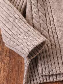 Bộ 2 món/Bộ áo len oversize thường ngày cho bé gái tuổi teen và quần ống rộng, áo chui đầu đan xẻ tà gấu rộng và quần dài, mùa thu - Màu Khaki - Xem 5