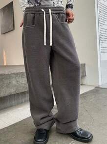 Manfinity Hypemode Pantalones grises de cintura elástica con forro de borreguillo para hombre
