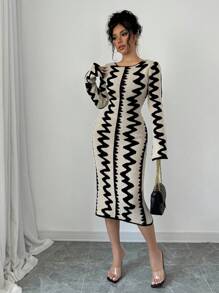 Selianne Women's Elegant Jacquard Knitted Bodycon Dress Fall Winter Cloth For Women - Apricot - View 6