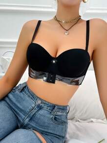 1 件装简约前扣式女式钢圈文胸 - 黑色 - 查看 3