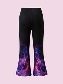 2pcs Young Girl Autumn/Winter Horse Print Round Neck Long Sleeve Sweatshirt And Flare Pants Casual Outfit - Black - View 7