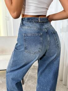 EURMUSE HIGH RISE  BALOON FIT BELT DETAIL  Y2K JEAN - 685 - Medium Wash - View 3