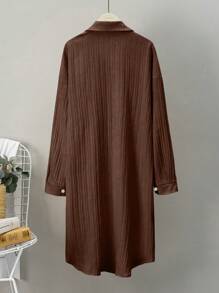 Chiquease Pleated Long Button-Down Oversized Women Shirt Fall Cloth For Women - Brown - View 2