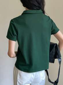 DAZY 女士夏季马匹印花短袖 Polo 领休闲 T 恤 复活节 - 墨綠色 - 查看 5