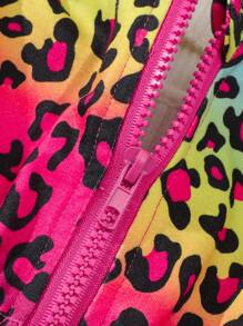 Casaco de manga comprida com capuz e estampa de leopardo para bebé menina, outono/inverno - Multicolorido - Ver 4