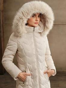 Anewsta Eleganter Damen Lang Daunenjacke mit Fellkragen für Herbst & Winter