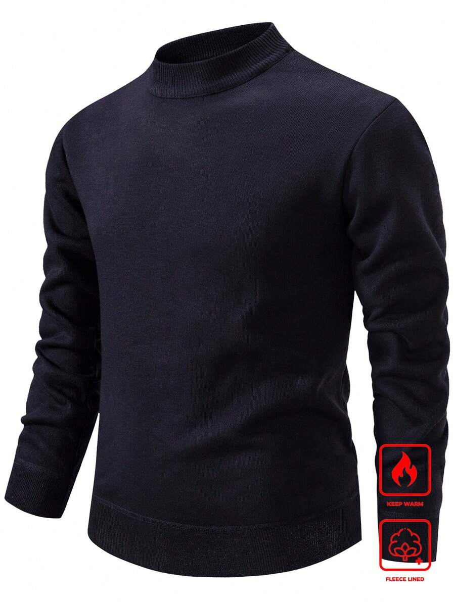 Manfinity Homme 男士纯色立领长袖休闲毛衣,秋冬 - 藏蓝色 - 查看 1