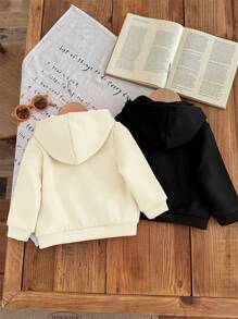 SHEIN LMoss Kids LMoss 2件組女嬰可愛純色連帽秋季運動衫套裝 - 彩色 - 查看 2