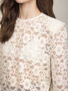 BizChic Blusa elegante para mujer de manga larga, transparente con encaje, adecuada para fiestas de Navidad