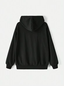 Beetlejuice X SHEIN Women's Casual Loose Drawstring Hoodie With Figure And Letter Print, Spring And Autumn - Black - View 6