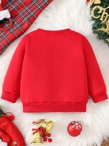 Christmas Baby Girl's Casual Fashion Gingerbread Man, Snowman, Christmas Tree Print Basic Round Neck Sweatshirt Suitable For Christmas Party - Burgundy - View 2