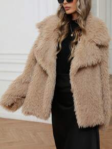 Aveloria Modichic Áo khoác cổ ve lông mềm mại ấm áp thời trang - Màu Khaki - Xem 1