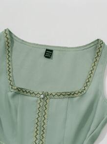 Chiquease Beer Festival Style Patchwork Lace Trim Jacquard A-Line Dress - Green - View 5