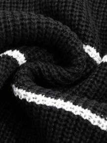 DAZY Women's Casual Loose Fit Striped Crew Neck Dropped Shoulder Long Sleeve Sweater, Fall/Winter - Black and White - View 9