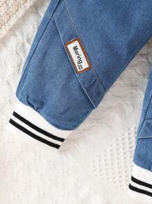 Set de 2 piezas de ropa para bebé niño con camisa tipo polo con cuello y pantalones de jean para otoño - azul real - Ver 7