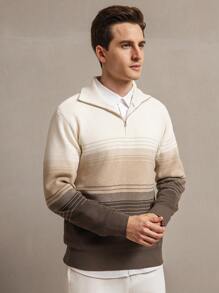 Manfinity Homme Men's Solid Color Splicing Front Zipper Long Sleeve Casual Sweater - Multicolor - View 3