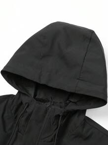 Manfinity Homme Abrigo informal con capucha y cierre de cremallera con cordón para hombre, otoño/invierno - Negro - Ver 5