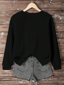 INAWLY Plus Size Halloween Magic Hat Graphic Printed Loose Round Neck Pullover Sweatshirt For Fall/Spring - Black - View 2