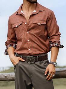 Manfinity Homme Men's Geometric Print Casual Long Sleeve Cargo Shirt - Brown - View 6