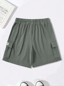 Manfinity LEGND Pantalones cortos con bolsillos cargo, cintura con cordón y estampado de letras para hombres, de vuelta al colegio
