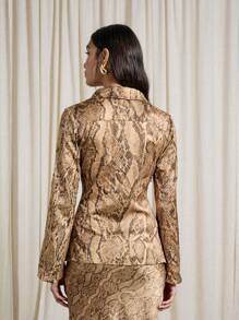 AiiRZ Snake Print Collared Tie Front Long Sleeved Blouse
