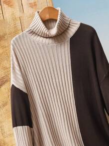 EMERY ROSE Suéter informal de manga larga, cuello alto, y bloques de color, ajuste holgado, para mujer, otoño/invierno