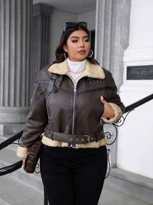 Calvaya Jaqueta curta casual plus size para motocicleta com forro térmico, para outono e inverno - Castanho Café - Ver 5