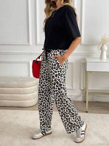 Chiquease Leopard Print Elastic Waist Pocket Bow Tie Decor Casual Pants - Multicolor - View 4