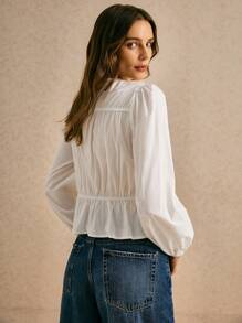 Poéselle Áo sơ mi dài tay đơn giản, buộc dây đơn giản hàng ngày cho nữ, Áo sơ mi buộc dây màu trắng, Tay áo phồng, Áo sơ mi mùa thu, 100% cotton, Áo khoác ngoài, Áo búp bê, Áo sơ mi nơ, Áo sơ mi nữ, Quần áo công sở thường ngày cho nữ, Quần áo mùa thu cho nữ, Quần áo mùa đông cho nữ - trắng - Xem 7