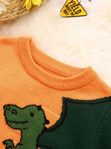 Baby Boys Knitted Sweater With Dinosaur Jacquard Pattern, Fashionable Winter Outfit