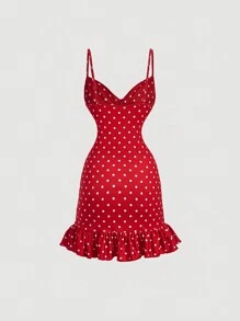 SHEIN X Garcia Sisters SHEIN MOD Red Vintage Cute Polka Dot Print Playful Mini Dress, Concert Women Outfit - Red - View 2