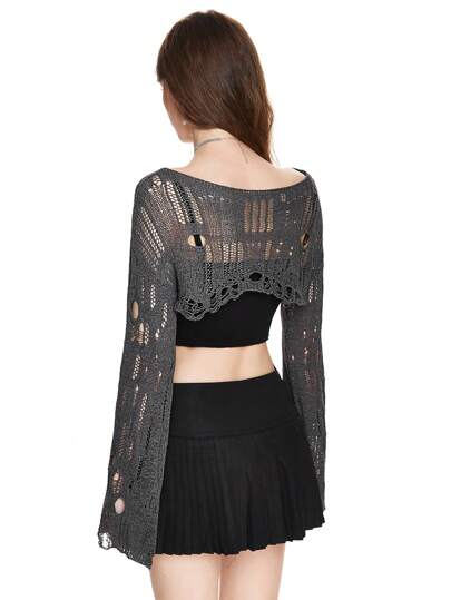 Fairycore Women's Oversized Crew Neck Distressed Long Sleeve Sweater, Spring Autumn