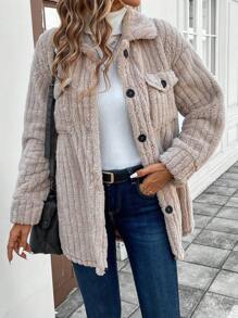 SHEIN LUNE Apricotfarbene, lose Damen Jacke für den regulären Gebrauch, Herbst & Winter - Aprikosenfarben - Übersicht 5